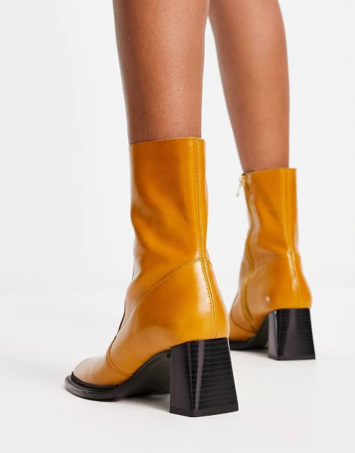 Mustard block sale heel boots