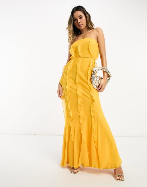 Asos yellow hot sale ruffle dress