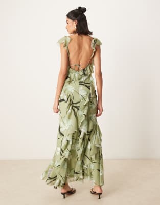 Asos Design Ruffle Bias Maxi Dress With Open Back