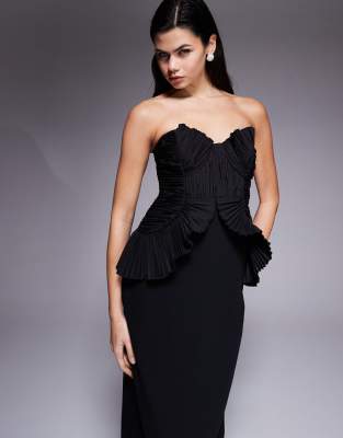 Asos Design Ruffle Bodice Structured Strappy Midi Dress In Black