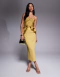 [ASOS DESIGN] ASOS DESIGN ruffle bodice structured strappy midi dress in chartreuse-Yellow 8 Chartreuse