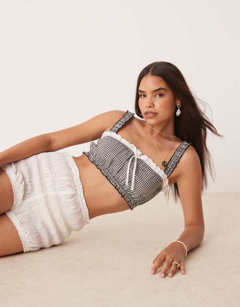 ASOS DESIGN ruffle bralette top in gingham - view 1
