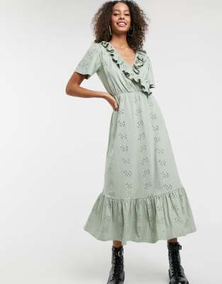 asos green ruffle dress