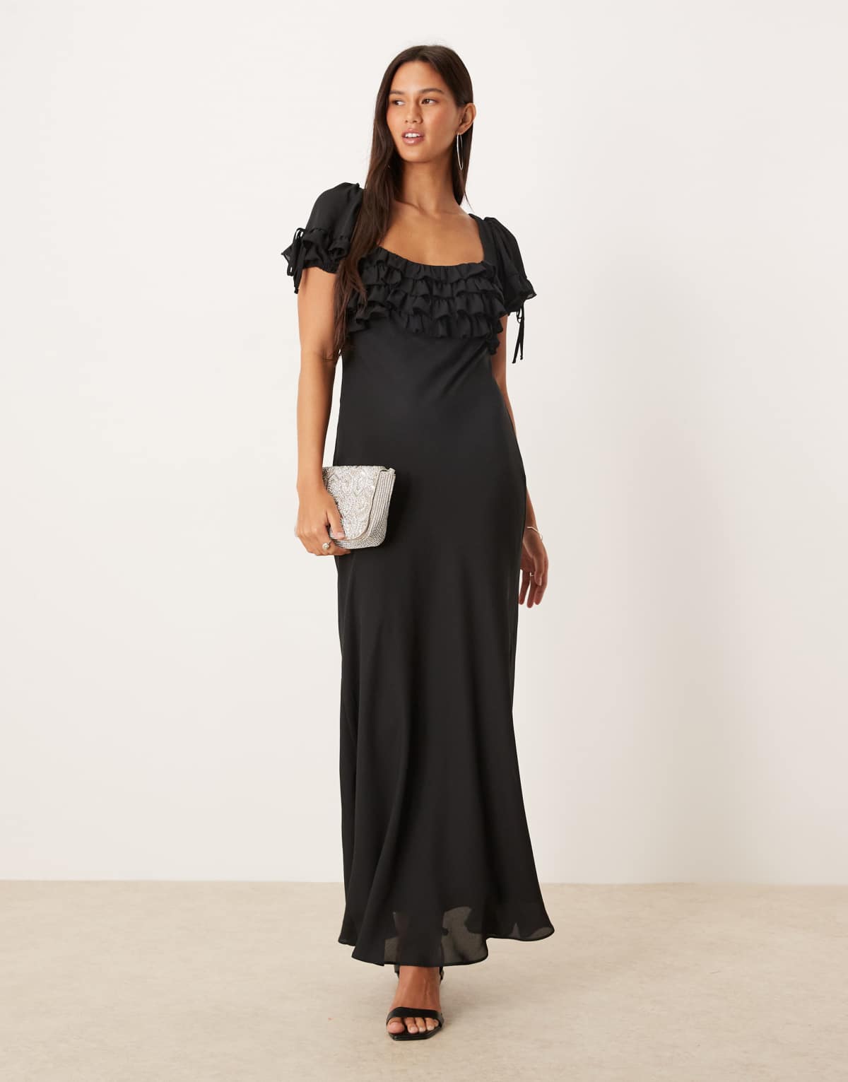 ASOS DESIGN ruffle bust cami maxi dress in black