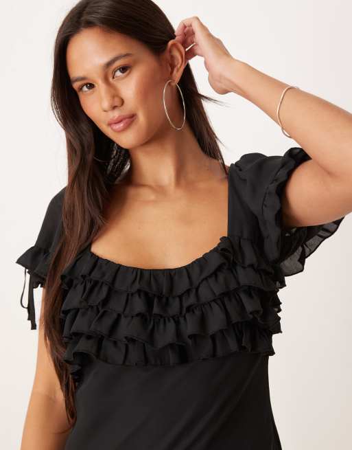 ASOS DESIGN ruffle bust cami maxi dress in black, 2 of 4