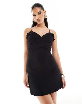 Asos Design Ruffle Bust Flippy Mini Dress In Black