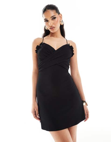 ASOS DESIGN ruffle bust flippy mini dress in black - view 1
