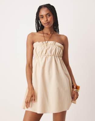 ASOS DESIGN ruffle bust mini dress in smoky taupe-Neutral