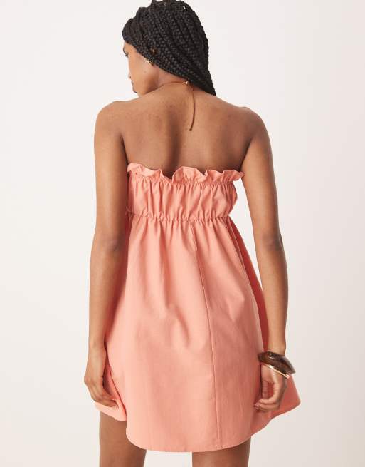 ASOS DESIGN ruffle bust mini dress in washed peach, 4 of 4