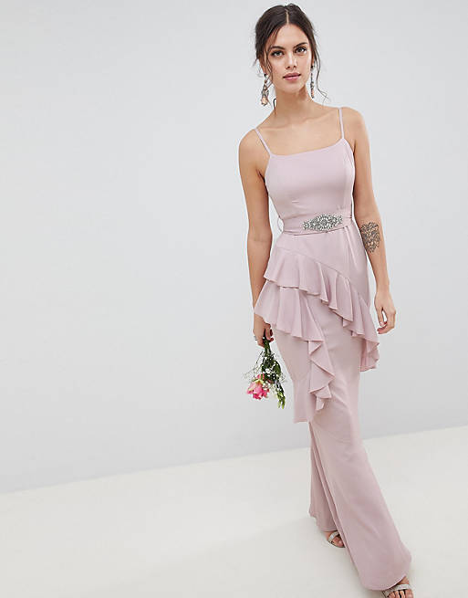 ASOS DESIGN Ruffle Cami Maxi Dress With Embellished Belt | ASOS