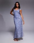 [ASOS DESIGN] ASOS DESIGN ruffle cami strap maxi dress in blue XS Blue