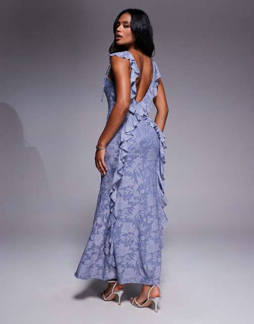 ASOS DESIGN ruffle cami strap maxi dress in blue, 3 of 4