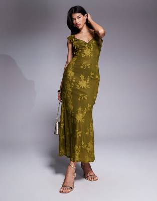 Asos Design Ruffle Cami Straps Maxi Dress-brown In Green