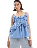 [ASOS DESIGN] ASOS DESIGN ruffle cami top with tie straps in blue 16 BLUE