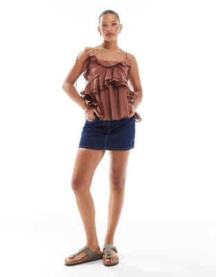 Asos Design Ruffle Cami Top With Tie Straps In Yellow