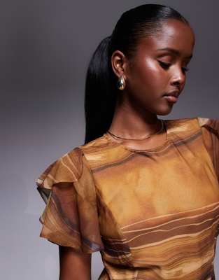 Asos Design Ruffle Chiffon Maxi Dress In Brown