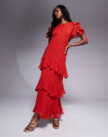 [ASOS DESIGN] ASOS DESIGN ruffle chiffon maxi dress in dusky red-Multi 18 Dusky red