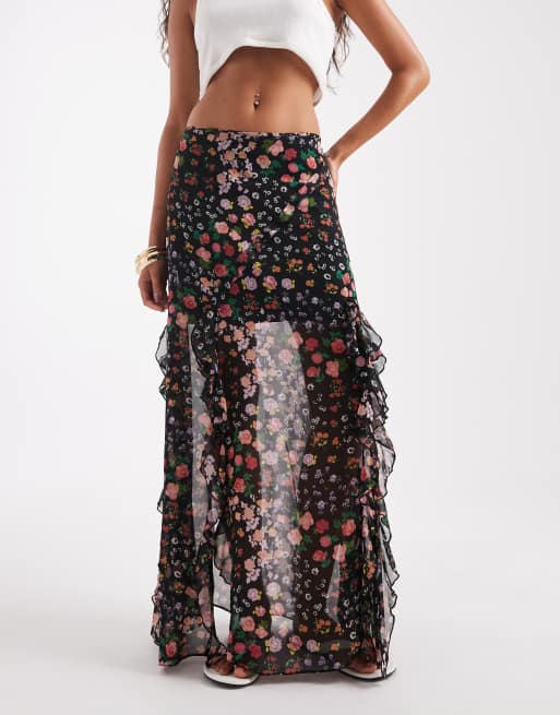 ASOS DESIGN ruffle chiffon printed maxi skirt in multi floral ASOS