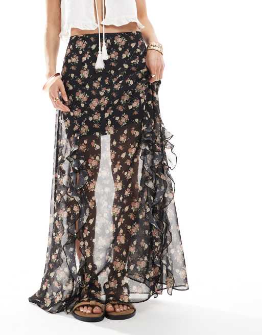 ASOS DESIGN ruffle chiffon printed maxi skirt, 2 of 5