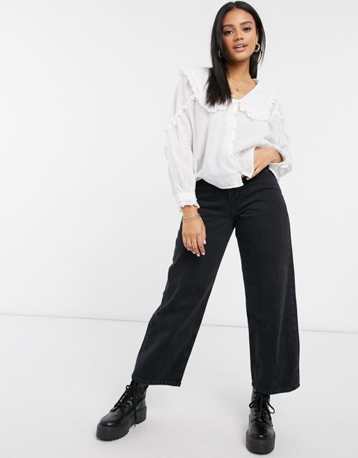 ASOS DESIGN ruffle blouse with tie front in ivory