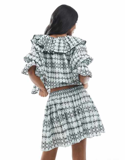 ASOS DESIGN ruffle collar top in blue broderie (part of a set), 4 of 4