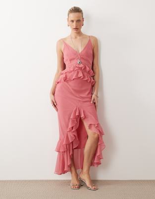 Asos Design Ruffle Column Cami Maxi Dress In Multi