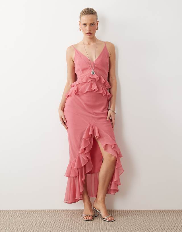 ASOS Design - Ruffle Column Cami Maxi Dress - Women - Polyester - 2 US