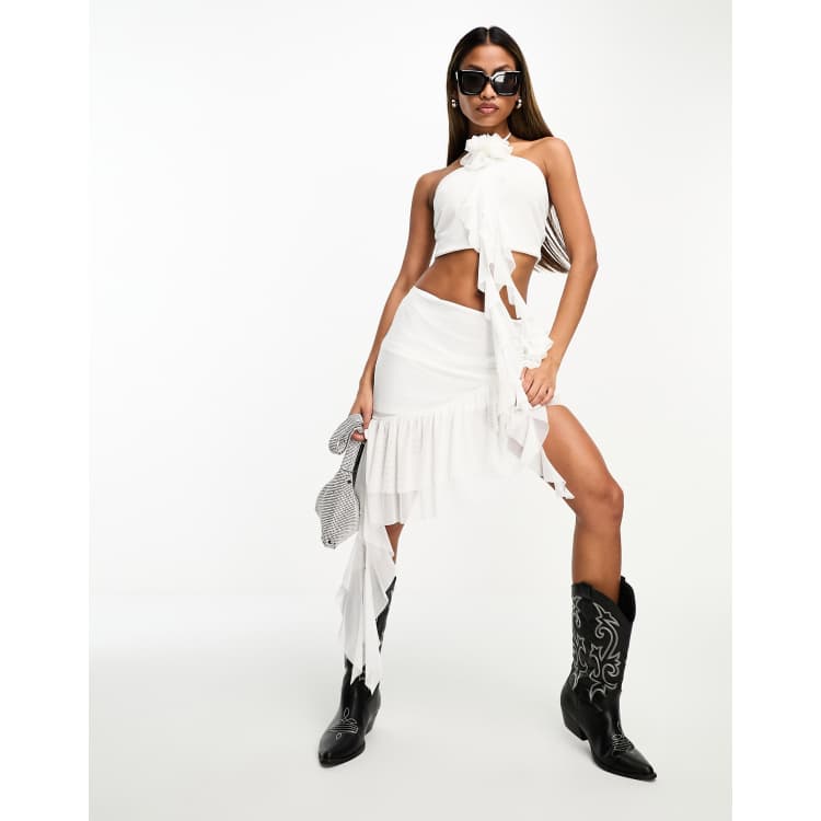 ASOS DESIGN ruffle corsage mini skirt co ord in ivory ASOS