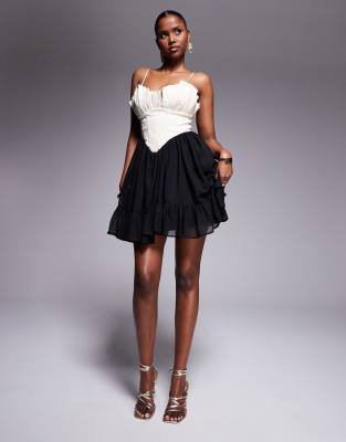 ASOS DESIGN RUFFLE CORSET STRUCTURED MINI DRESS WITH CHIFFON SKIRT 
