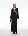[ASOS DESIGN] ASOS DESIGN ruffle crochet long sleeve midi dress with gold hardware detail in black 8 Black