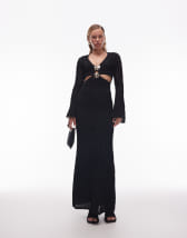 ASOS DESIGN lace mix slinky plunge neck dress with cross back in black