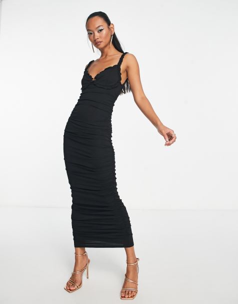 ASOS DESIGN ruffle cupped midi dress in black - view 1