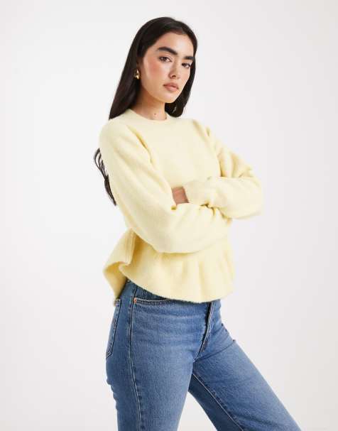 ASOS DESIGN ruffle curved hem jumper in buttermilk - view 1