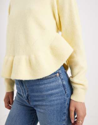 Asos Design Ruffle Curved Hem Sweater In Yellow