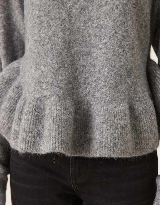 ASOS DESIGN ruffle curved hem sweater in gray, 4 of 4
