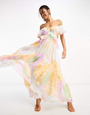 ASOS DESIGN satin plisse maxi dress in pink tie dye print