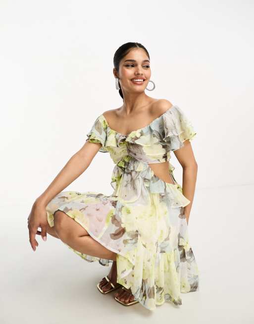 Asos floral off shop the shoulder dress