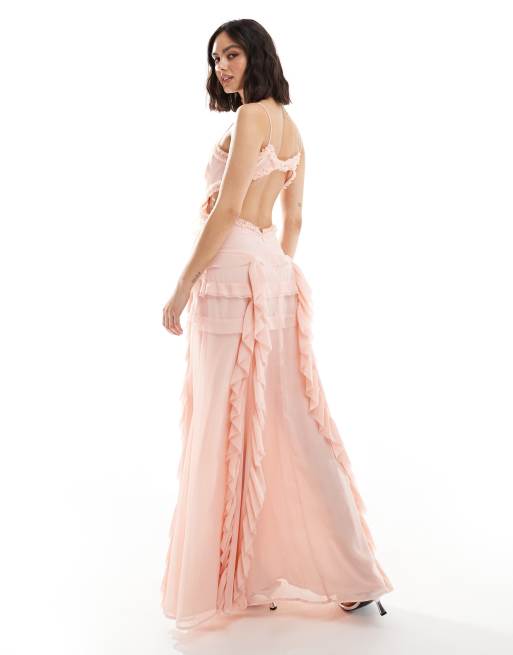 asos pink frill dress ASOS DESIGN petite asymmetric ruffle cami mini dress in bright pink