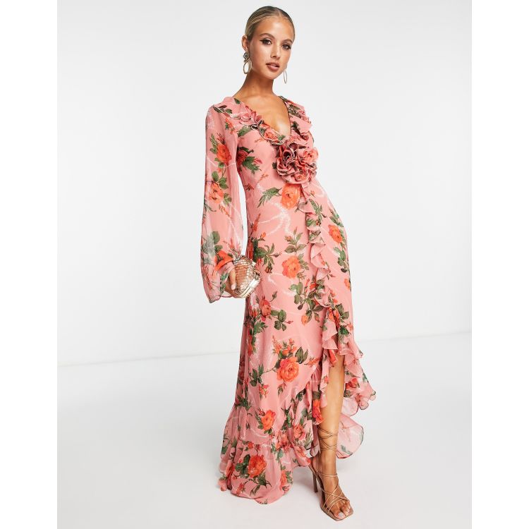 Luxe Lady Floral Ruffle Detail Back Lace-up Elastic Waist Maxi Dress –  novorosyus