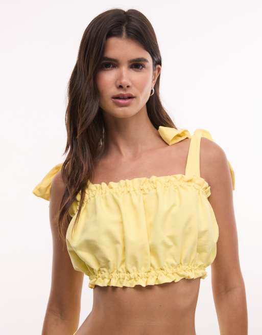 ASOS DESIGN ruffle detail top with bow tie straps in yellow - part of a set, 2 of 4