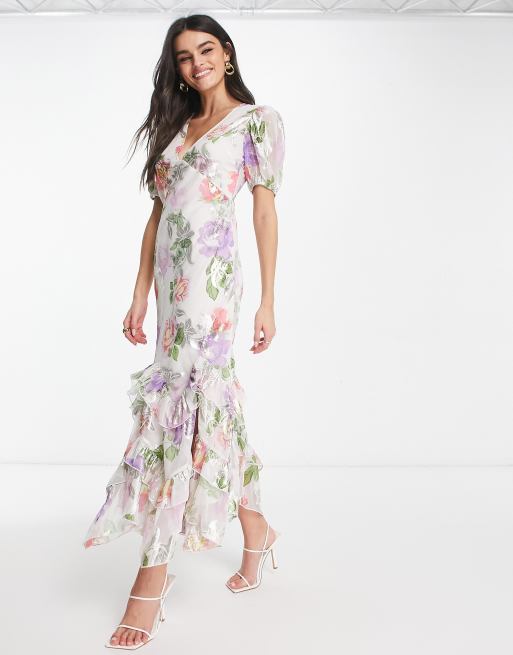 ASOS DESIGN floaty satin ruffle maxi dress