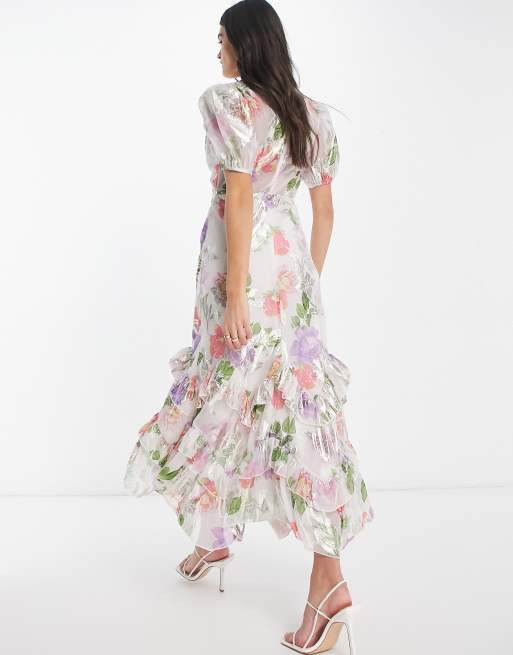 Printed Ruffle Hem Maxi Dress