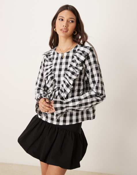 ASOS DESIGN ruffle front gingham top - view 1