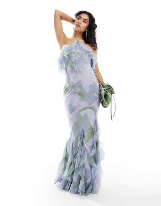 FhyzicsShops DESIGN ruffle halter bias maxi dress with ruffle hem in soft floral print