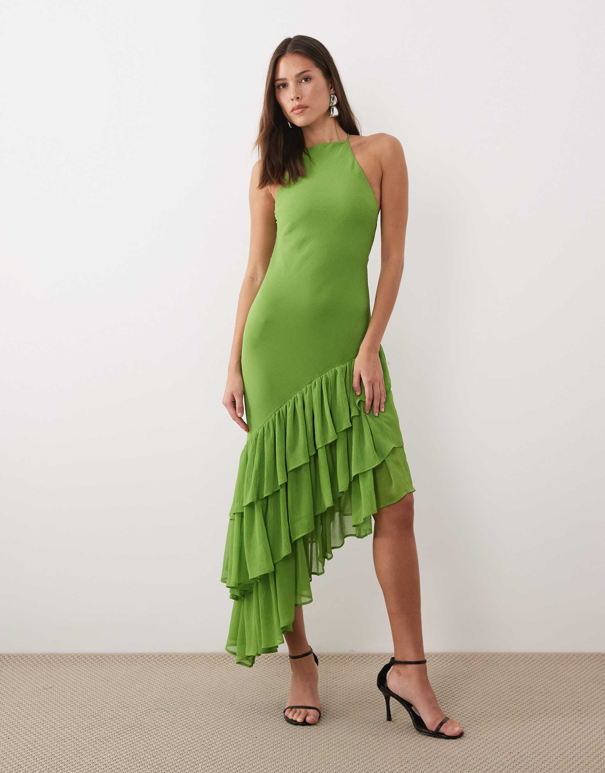 asos design ruffle hem cami maxi dress in green