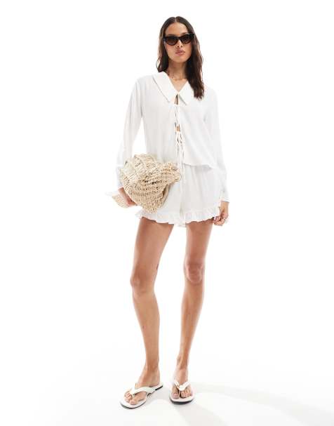 ASOS DESIGN ruffle hem co-ord short in white - view 1