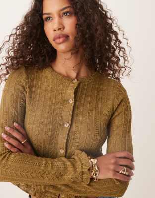 Asos Design Ruffle Hem Crochet Cardigan Top