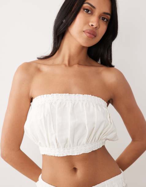 ASOS DESIGN ruffle hem micro bandeau in ivory (part of a set) - view 1