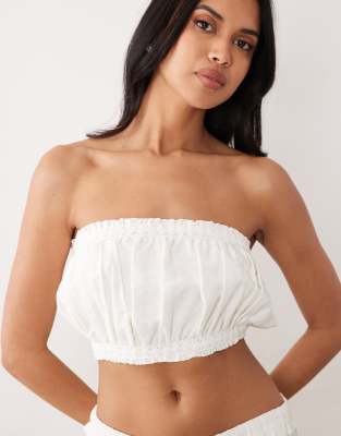 ASOS DESIGN ruffle hem micro bandeau top in ivory - part of a set