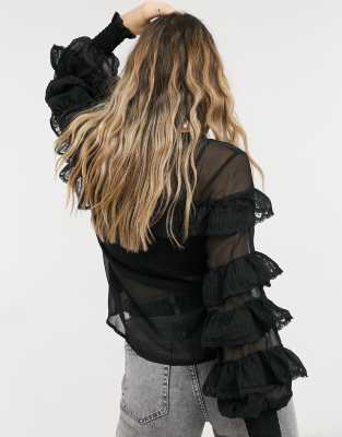 black ruffle lace top